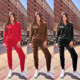 Solid Color Casual Stand Up Two Piece Pants Set YD-8821