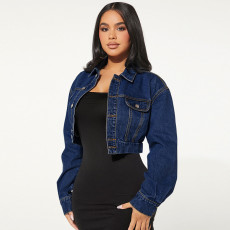 Button Cardigan Long Sleeve Short Denim Jacket GDAM-218578