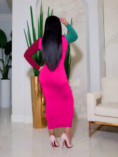 Color Block Patchwork Long Sleeve Midi Dress SHMF-0003