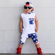 Kids Tie Dye Print Sleeveless Hooded Pants Suit GYMF-132