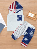 Kids Tie Dye Print Sleeveless Hooded Pants Suit GYMF-132