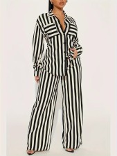 Stripe Shirt Loose Long Sleeve Two Piece Pants Set WSYF-5968