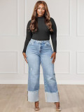 Fashion Solid Color Wash Loose Jeans OD-6829
