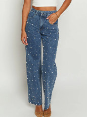 Pearl Washed Straight Jeans GKNF-11036