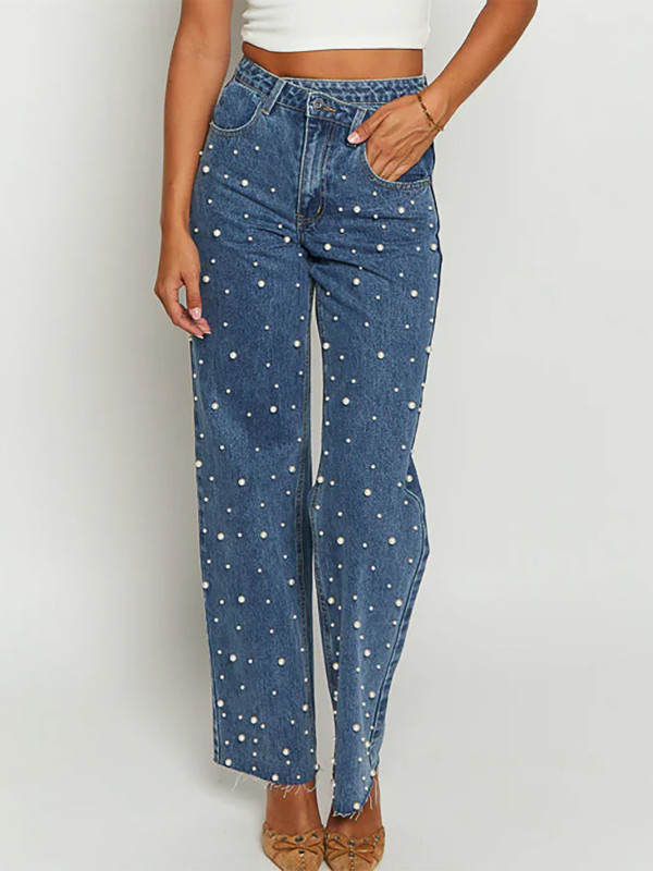 Pearl Washed Straight Jeans GKNF-11036