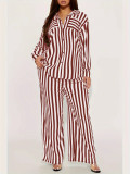 Stripe Shirt Loose Long Sleeve Two Piece Pants Set WSYF-5968