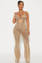 Fashion Hollow Out Bandage Denim Jumpsuit YRST-TX0066