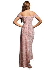 Sequin One Shoulder Sleeveless Maxi Dress GOSD-7036