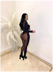 Mesh Patchwork Tight Jumpsuit CHY-1354