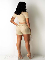 Solid Color Square Neck Two Piece Shorts Set FENF-6021