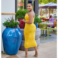 Sexy Solid Color Pleated Tube Top Dress GOSD-6909