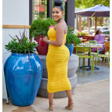 Sexy Solid Color Pleated Tube Top Dress GOSD-6909