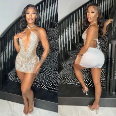 Hot Drill Tie Up Backless Club Dress GOSD-6861
