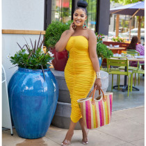 Sexy Solid Color Pleated Tube Top Dress GOSD-6909