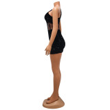 Mesh Sequin Slash Shoulder Mini Dress GOSD-6900