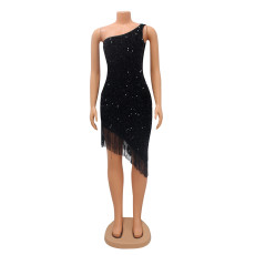 Sequin Tassel Irregular Midi Dress GOSD-6936