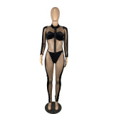 Mesh Patchwork Tight Jumpsuit CHY-1354