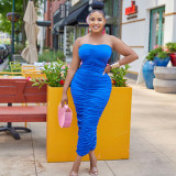 Sexy Solid Color Pleated Tube Top Dress GOSD-6909