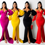 Soiid Color Long Sleeve Maxi Dress GOSD-6204
