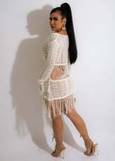 Sexy Knits Tassel See Through Beach Mini Dress GKLE-0422