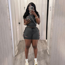 Embroidered Crop Tops And Shorts 2 Piece Set XEF-K24S61460