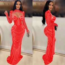 Sexy Hot Drill Hollow Out Maxi Dress GOSD-6843