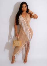 Solid Color Knits Tassel Beach Dress GKLE-0439