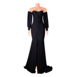 Soiid Color Long Sleeve Maxi Dress GOSD-6204