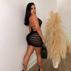 Solid Color Sexy Knits Backless Club Dress GKLE-5760