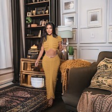 Sexy Knits Solid Color Two Piece Skirts Set GKLE-5872