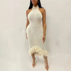 Sexy Halterneck Backless Knits Midi Dress XEF-W24D61297