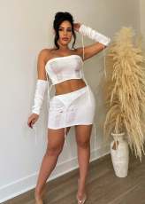 Sexy Knits Tube Tops Beach Skirt 2 Piece Set GKLE-0407