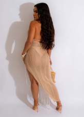 Solid Color Knits Tassel Beach Dress GKLE-0439
