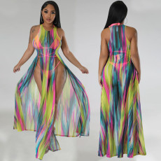 Mesh See Through Dress Swimsuit Three Piece Set GOSD-1328