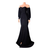 Soiid Color Long Sleeve Maxi Dress GOSD-6204