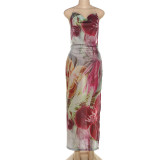 Print Backless Halterneck Split Maxi Dress XEF-K24D57158