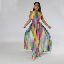 Mesh See Through Dress Swimsuit Three Piece Set GOSD-1328