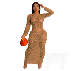 Casual Hollow Out Sequin Knits Beach Dress GKLE-0436