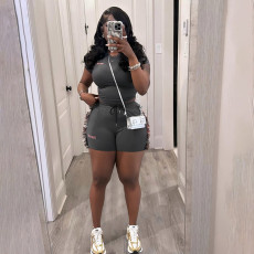 Embroidered Crop Tops And Shorts 2 Piece Set XEF-K24S61460