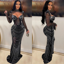 Sexy Hot Drill Hollow Out Maxi Dress GOSD-6843