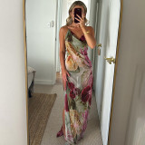 Print Backless Halterneck Split Maxi Dress XEF-K24D57158