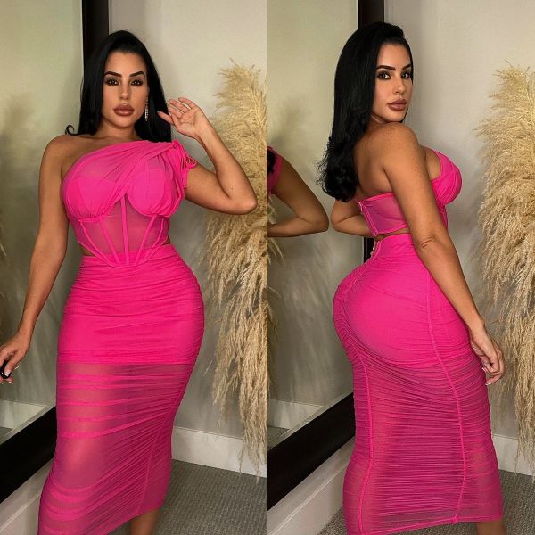 Sexy Mesh See Through Two Piece Skirts Set GOSD-6875