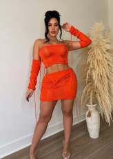 Sexy Knits Tube Tops Beach Skirt 2 Piece Set GKLE-0407