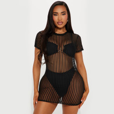 Solid Color See Through Beach Bikini Swimsuit Cover Up GKLE-5905
