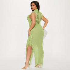 Solid Color Tassel Swimsuit Cover-up Beach Dress GKLE-5907