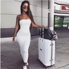Solid Color Wrap Chest Backless Midi Dress YMYF-8858