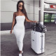 Solid Color Wrap Chest Backless Midi Dress YMYF-8858