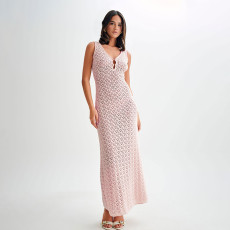 Sleeveless Hollow Out Knits Maxi Dress GKLE-5949