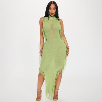 Solid Color Tassel Swimsuit Cover-up Beach Dress GKLE-5907