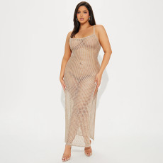 Glitter Diamonds Hollow Out Halter Beach Nightclub Dress GKLE-5906